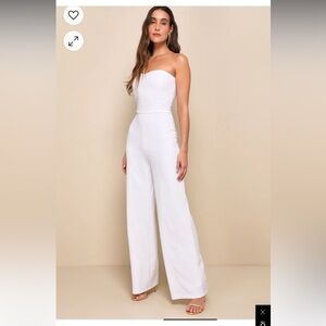 Edith White Strapless Wide-Leg Jumpsuit from Lulu’s new with tags